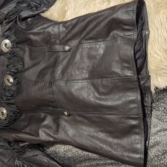 Vintage VTG Diamond Leather motorcycle moto fringe jacket coat sz M medium - Picture 11 of 16